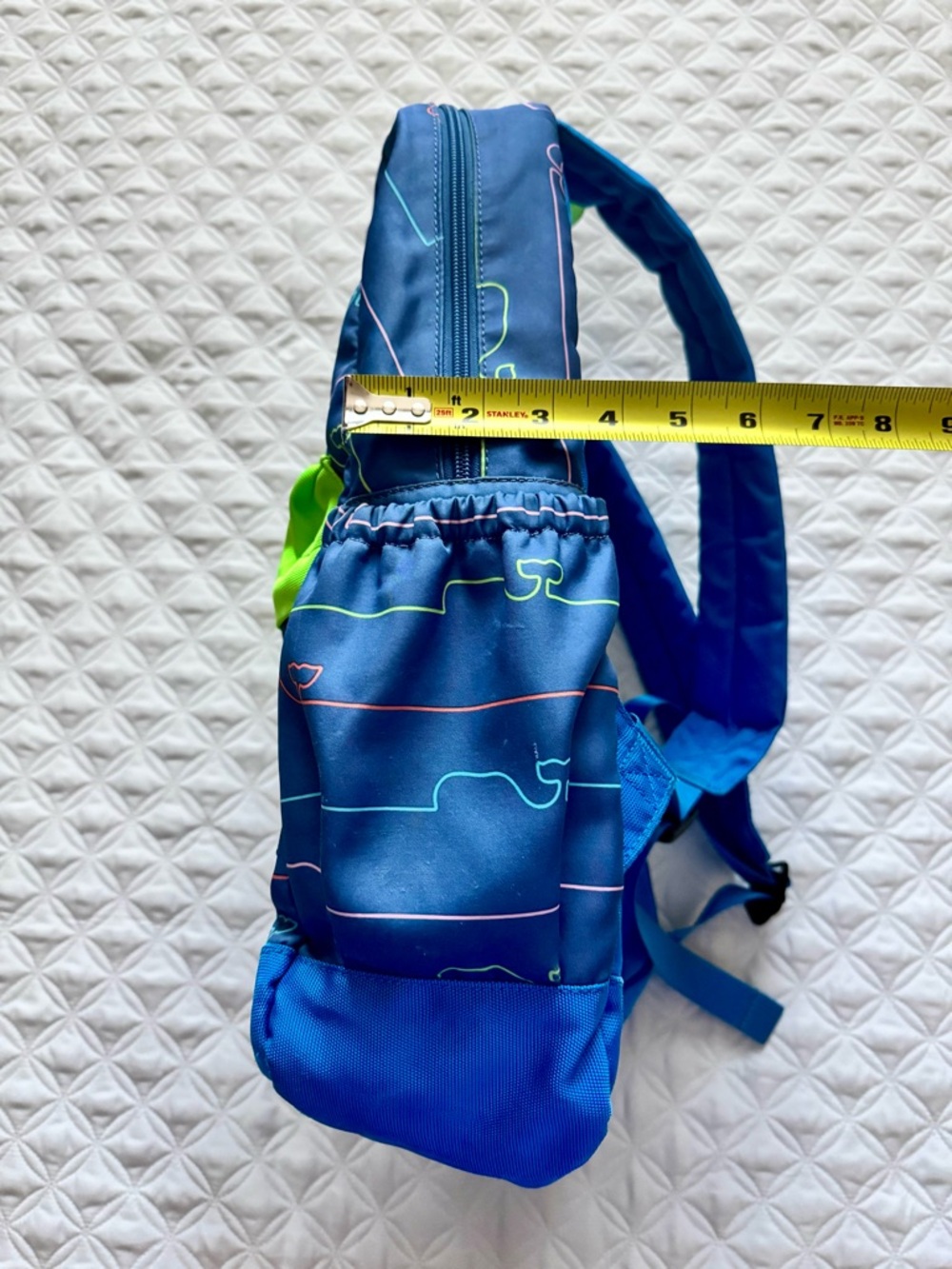Vineyard Vines Kids School Daycare Backpack Bookbag Neon Green Whale Blue Lines - Picture 9 of 15